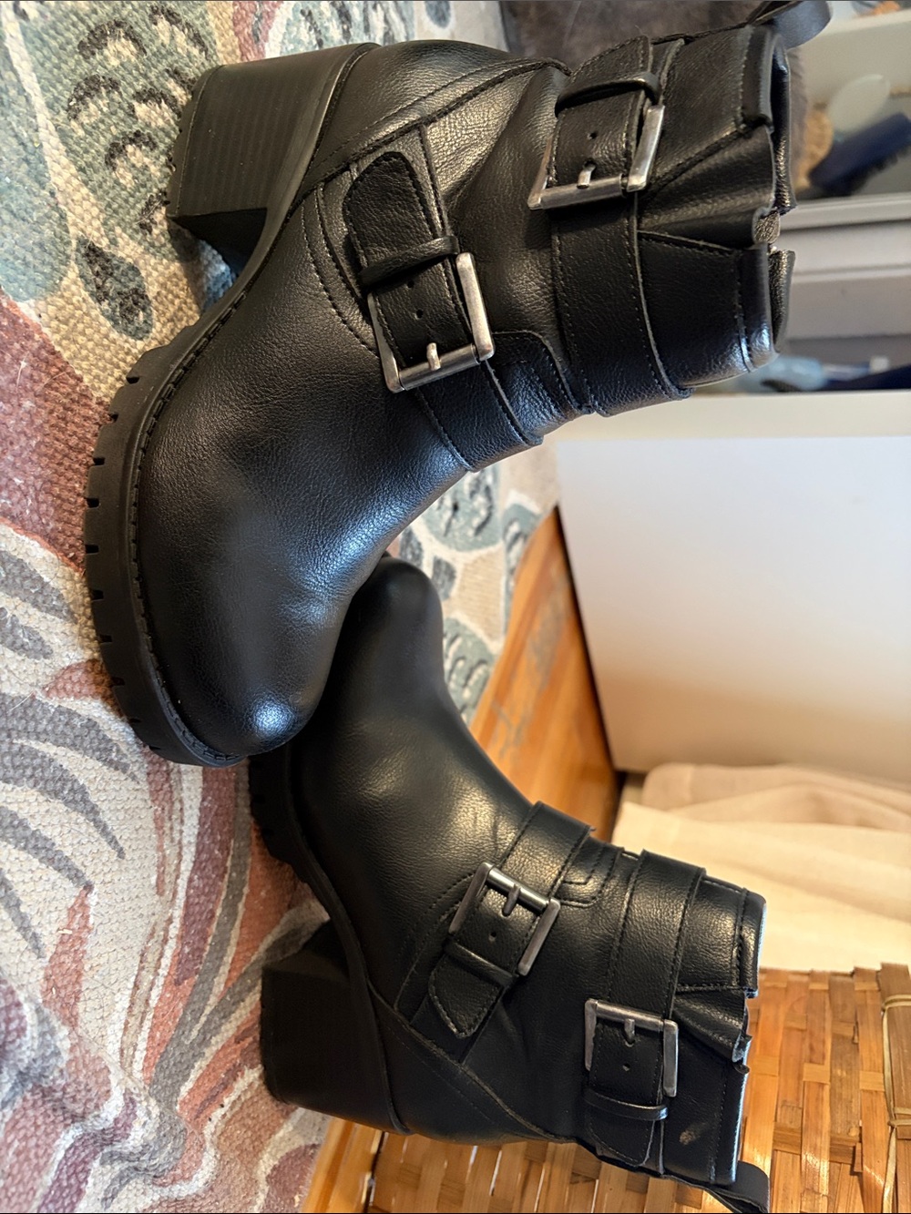 MIA Black Buckle Strap Ankle Booties